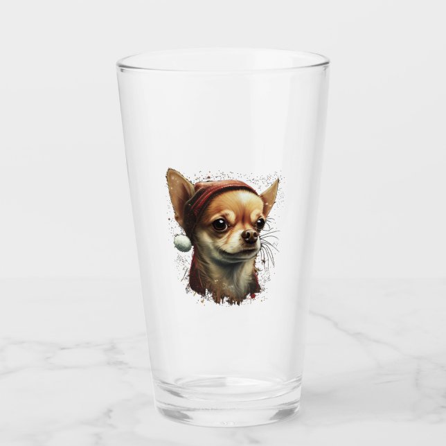 Chihuahua  Merry Christmas  X-Mas Tree  Cute Glass (Front)
