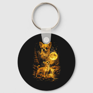 Chihuahua moonlit night art chihuahua howling at keychain