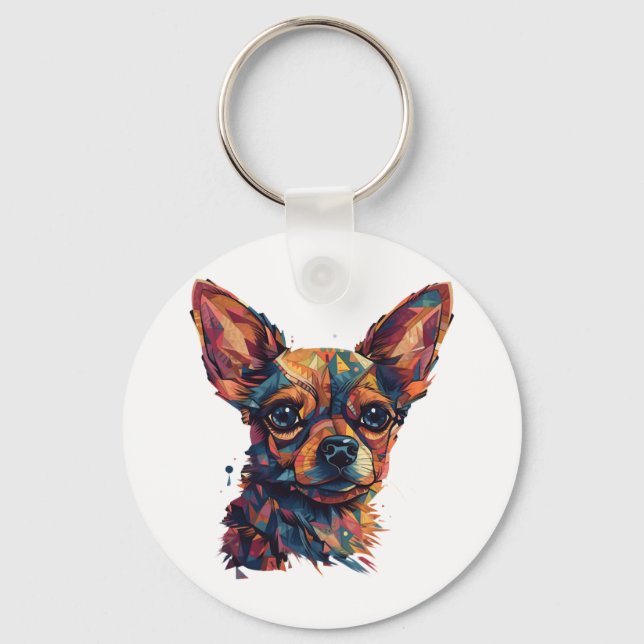 Chihuahua Mosaic Geometrical Art Dog Keychain (Front)