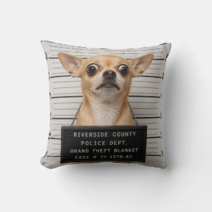 Chihuahua Mugshot: Grand Theft Blanket Throw Pillow