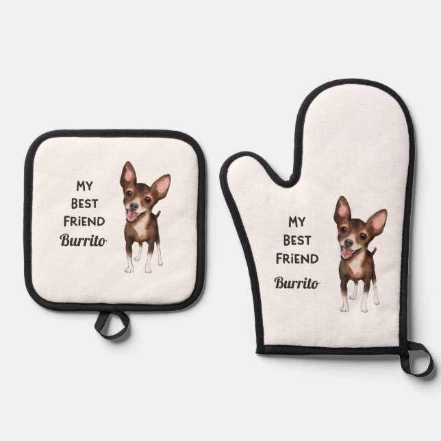 Chihuahua My Best Friend Custom Name   Oven Mitt & Pot Holder Set (Front)