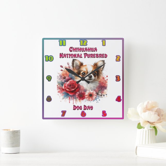Chihuahua National Purebred Dog Day Celebration Square Wall Clock (Home)