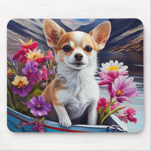 Chihuahua on a Paddle: A Scenic Adventure Mouse Pad