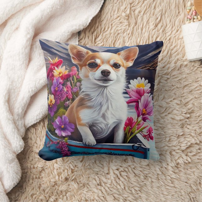 Chihuahua on a Paddle: A Scenic Adventure Throw Pillow (Blanket)