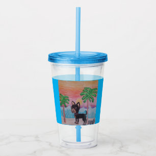 Chihuahua on the beach sunset tumbler