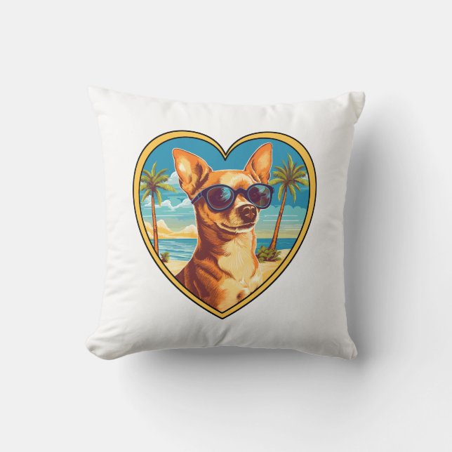 Chihuahua on the Beach Throw Pillow (Front)
