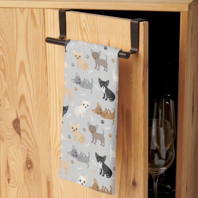 Chihuahua Os et cordes Serviettes de cuisine gris (Pliage en tiers)