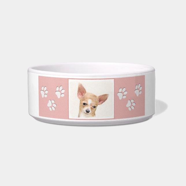 Chihuahua Painting - Cute Original Dog Art Bowl (Right)
