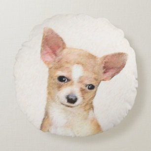 Chihuahua Painting - Cute Original Dog Art Round Pillow