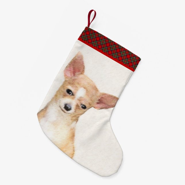 Chihuahua Painting - Cute Original Dog Art Small Christmas Stocking (Front (Hanging))