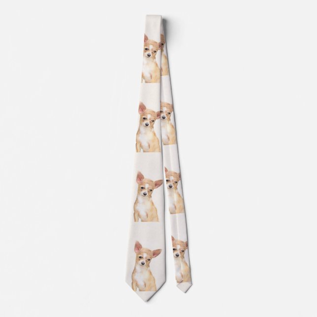 Chihuahua Painting - Cute Original Dog Art Tie (Front)