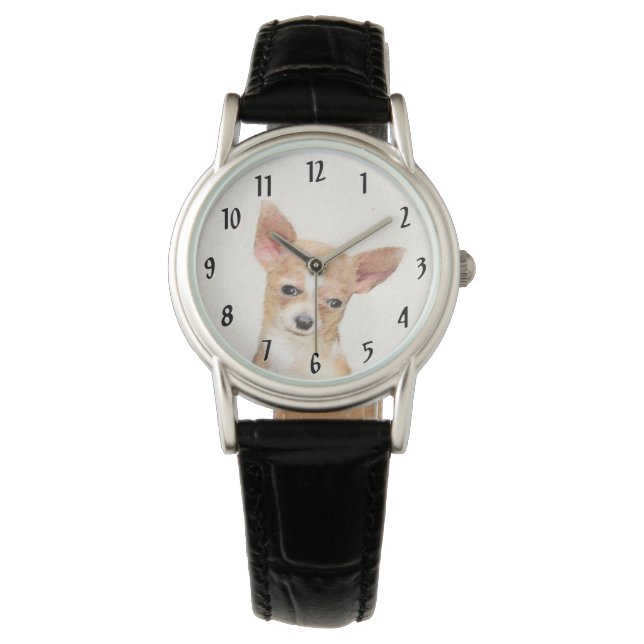 Chihuahua Painting - Cute Original Dog Art Watch (Front)