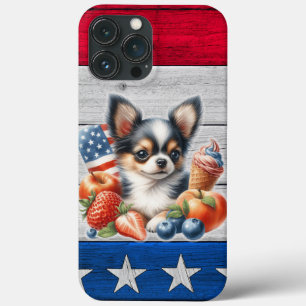 Chihuahua Patriotic Fruit USA Long Hair Chihuahua iPhone 13 Pro Max Case