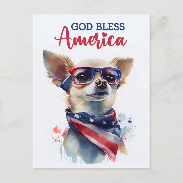 Chihuahua patriotique, carte postale de Dieu béni  (Devant)