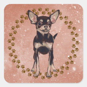 Chihuahua Paw Prints and Space Background Square Sticker
