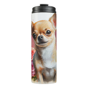 Chihuahua Portrait With Heart Background  Thermal Tumbler