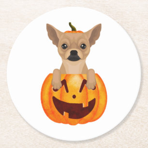 Chihuahua Pumpkin   Round Paper Coaster