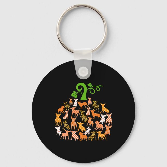 Chihuahua Pumpkin Shape Plaid Leopard Dog Autumn H Keychain (Front)