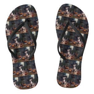Chihuahua Pumpkins Halloween Scary Flip Flops