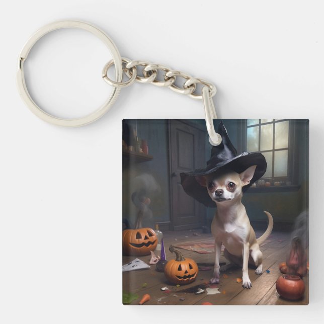 Chihuahua Pumpkins Halloween Scary Keychain (Front)