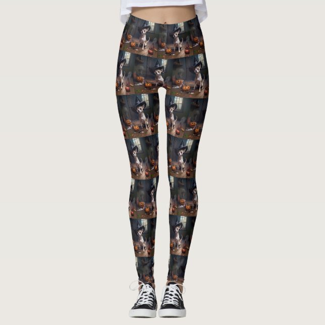 Chihuahua Pumpkins Halloween Scary Leggings (Front)