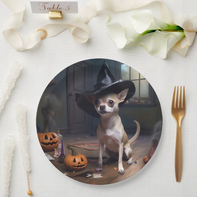 Chihuahua Pumpkins Halloween Scary Paper Plate (Wedding)