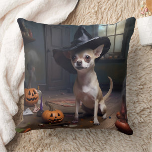 Chihuahua Pumpkins Halloween Scary Throw Pillow