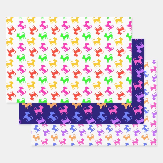 Chihuahua Puppies Fun Multicolored Birthday Party Wrapping Paper Sheet (Set)