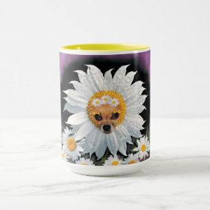 Chihuahua Puppy and Daisy Flowers Mug
