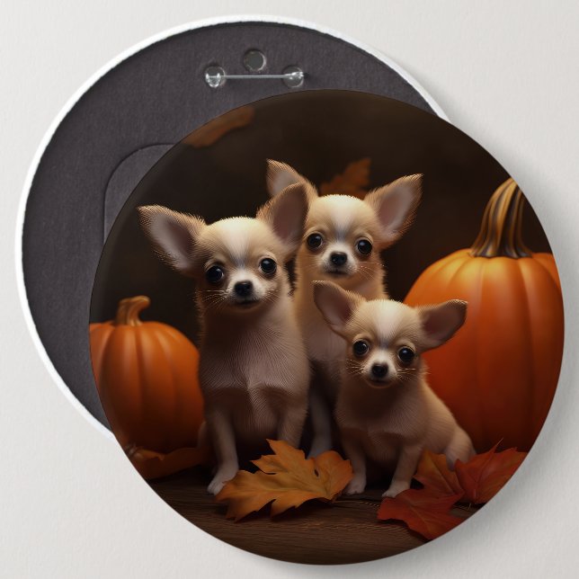 Chihuahua Puppy Autumn Delight Pumpkin  6 Inch Round Button (Front & Back)