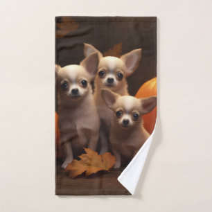 Chihuahua Puppy Autumn Delight Pumpkin  Bath Towel Set