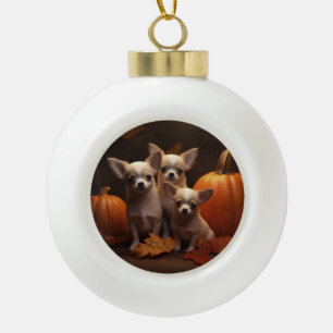 Chihuahua Puppy Autumn Delight Pumpkin Ceramic Ball Christmas Ornament