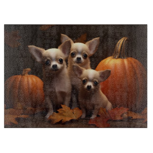 Chihuahua Puppy Autumn Delight Pumpkin  Cutting Board (Front)