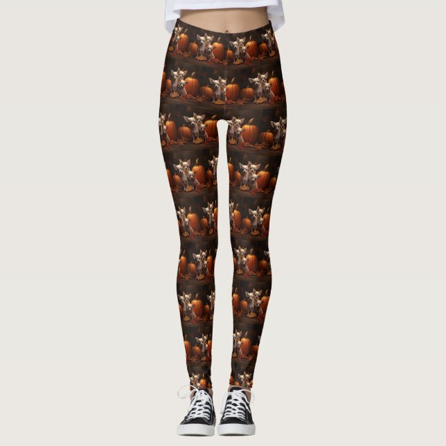 Chihuahua Puppy Autumn Delight Pumpkin  Leggings (Front)