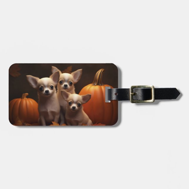 Chihuahua Puppy Autumn Delight Pumpkin  Luggage Tag (Front Horizontal)