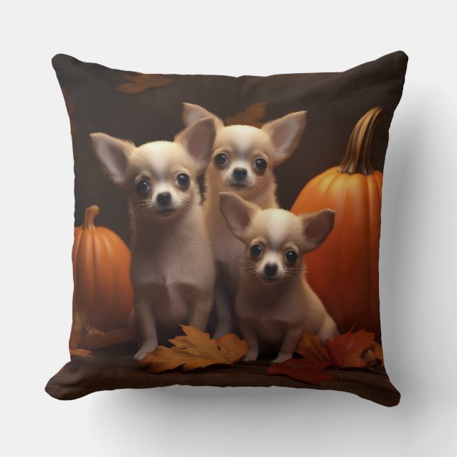 Chihuahua Puppy Autumn Delight Pumpkin  Throw Pillow (Front)
