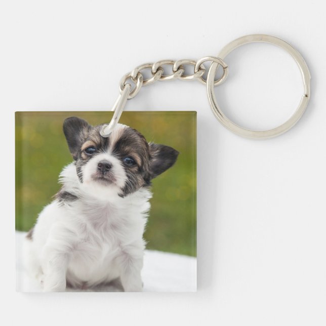 Chihuahua Puppy Cute Photo Keychain (Back)