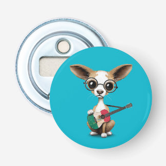 Chihuahua Puppy Dog Playing Mexican Flag Guitar Bottle Opener