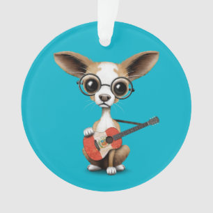 Chihuahua Puppy Dog Playing Peruvian Flag Guitar Ornament