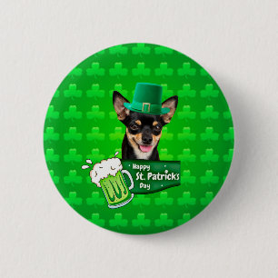 Chihuahua Puppy Dog St. Patrick's Day Green Clover 2 Inch Round Button