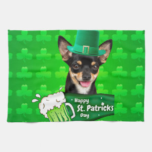 Chihuahua Puppy Dog St. Patrick's Day Green Clover Kitchen Towel