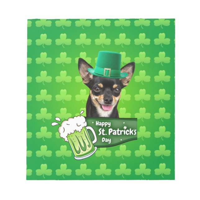Chihuahua Puppy Dog St. Patrick's Day Green Clover Notepad (Front)