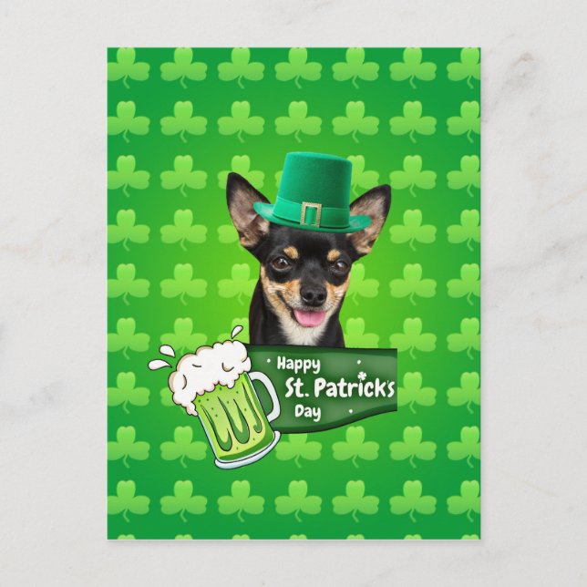 Chihuahua Puppy Dog St. Patrick's Day Green Clover Postcard (Front)