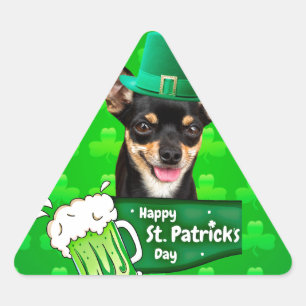 Chihuahua Puppy Dog St. Patrick's Day Green Clover Triangle Sticker