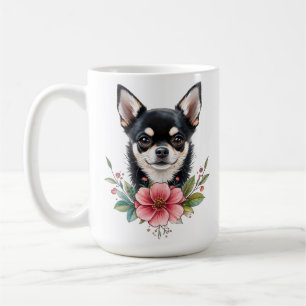 Chihuahua puppy dog with pretty flowers dog mom coffee mug