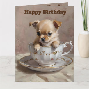 Chihuahua Puppy In A Teacup Oil Paint, Card
