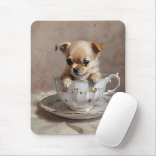 Chihuahua Puppy In A Teacup Oil Paint, Mouse Pad