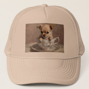 Chihuahua Puppy In A Teacup Oil Paint, Trucker Hat
