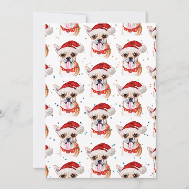 Chihuahua Puppy In Santa Hat Christmas Pattern Holiday Card (Front)
