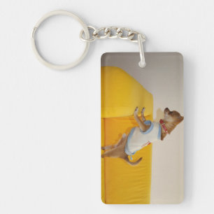 Chihuahua Puppy On Yellow Sofa Keychain